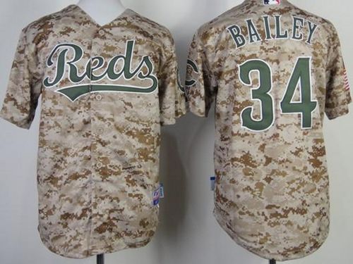 Reds #34 Homer Bailey Camo Cool Base Stitched Youth MLB Jersey - Click Image to Close